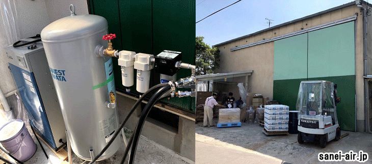 ・充填加工専門業・充填機用・無給油式・静音コンプレッサー3.7kw・SLP-37EFD導入事例