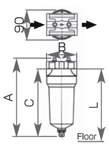 オリオン機械のエアーフィルター・スーパーラインフィルターLSF75B外形寸法図